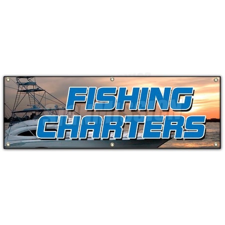 Signmission FISHING CHARTERS BANNER SIGN all half day rental tackle deep sea fish B-72 Fishing Charters